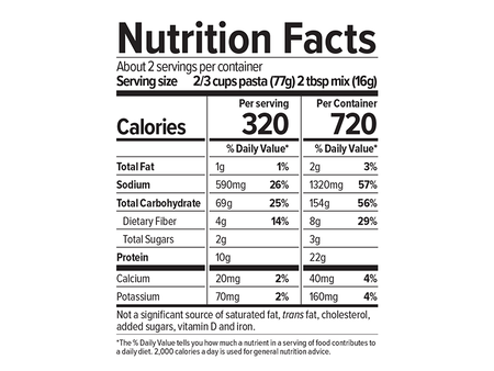 Plant-based cheese substitute mac and cheese supplemental facts